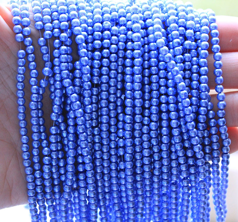 The Bead Store 3mm Round Glass Pearl Beads Slate Blue approx. 190 beads