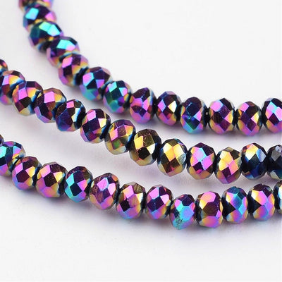 The Bead Store 3x2mm Electroplated Faceted Glass Rondelle Beads Rainbow Plated 