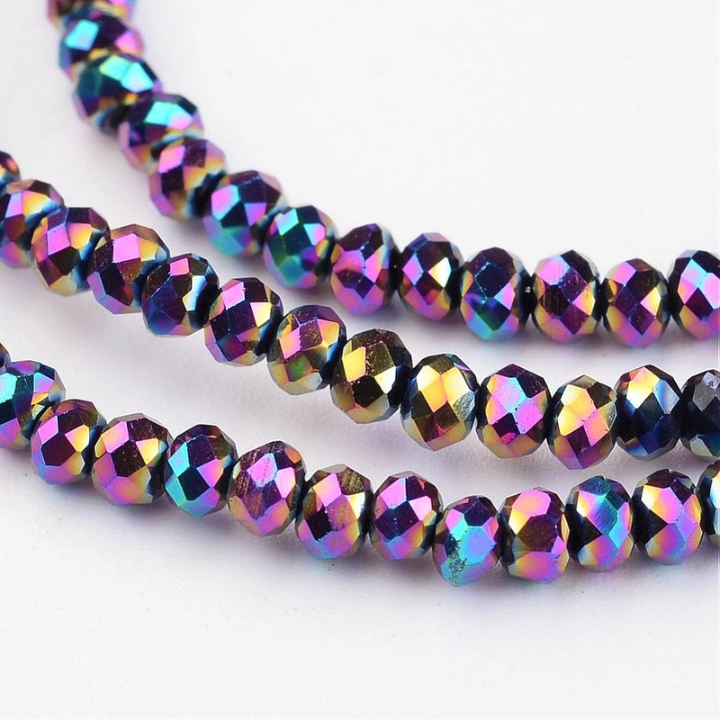 The Bead Store 3x2mm Electroplated Faceted Glass Rondelle Beads Rainbow Plated 