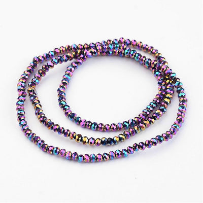 The Bead Store 3x2mm Electroplated Faceted Glass Rondelle Beads Rainbow Plated 