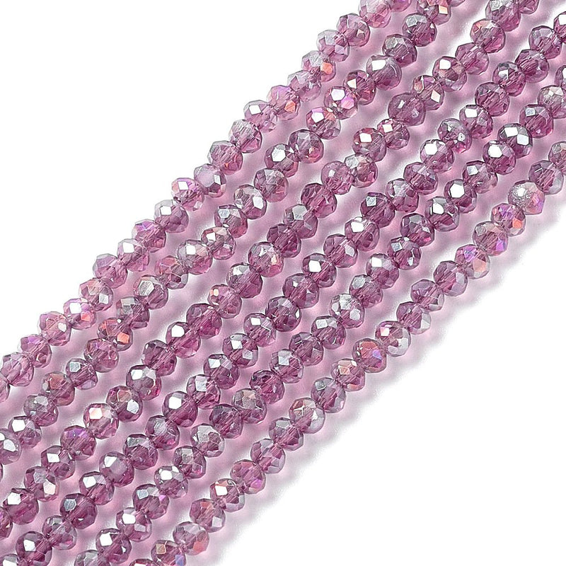 The Bead Store 3x2mm Faceted Glass Rondelle Beads Amethyst AB