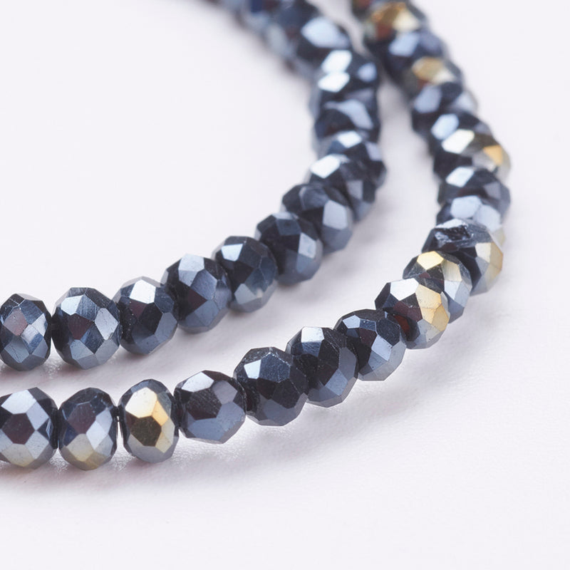The Bead Store 3x2mm Faceted Glass Rondelle Beads Black AB
