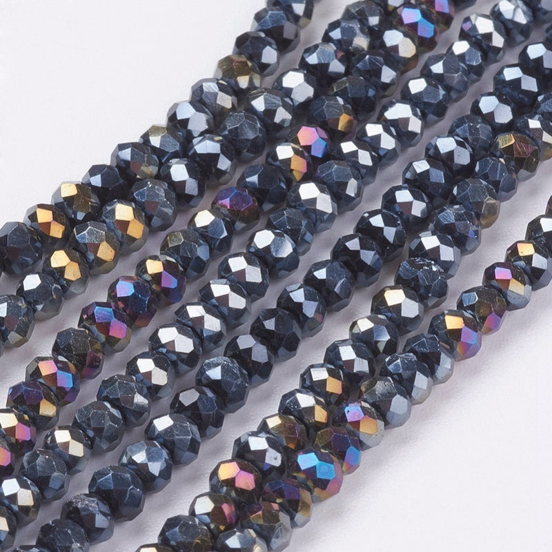 The Bead Store 3x2mm Faceted Glass Rondelle Beads Black AB