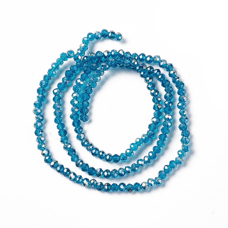 The Bead Store 3x2mm Faceted Glass Rondelle Beads Cadet Blue AB