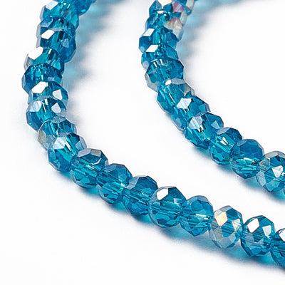 The Bead Store 3x2mm Faceted Glass Rondelle Beads Cadet Blue AB