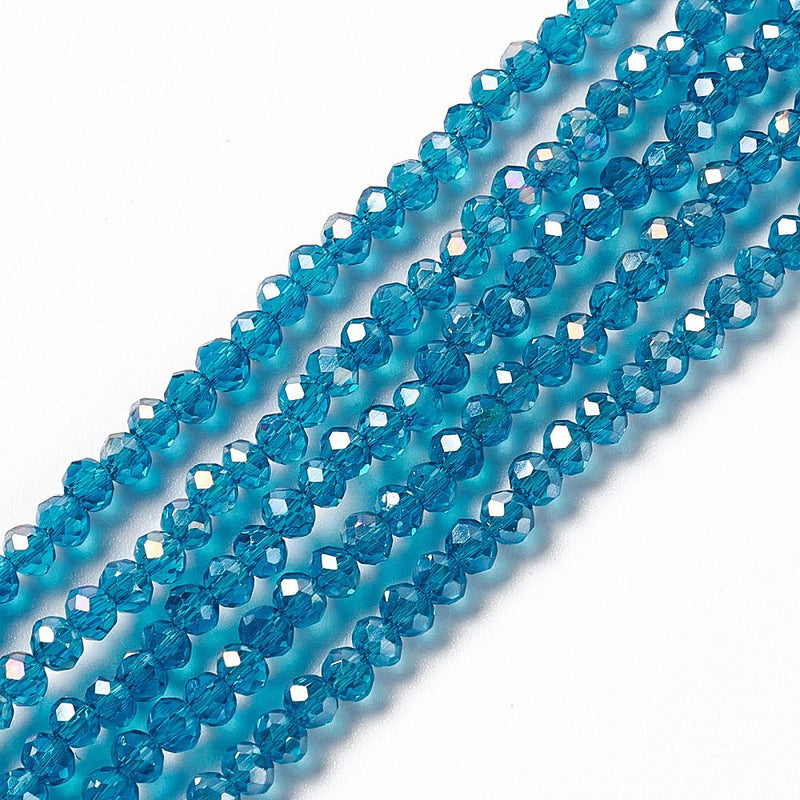 The Bead Store 3x2mm Faceted Glass Rondelle Beads Cadet Blue AB