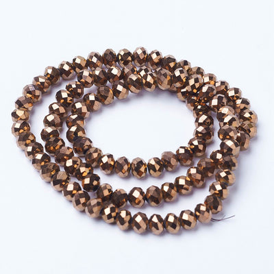 The Bead Store 3x2mm Faceted Glass Rondelle Beads Copper Plated