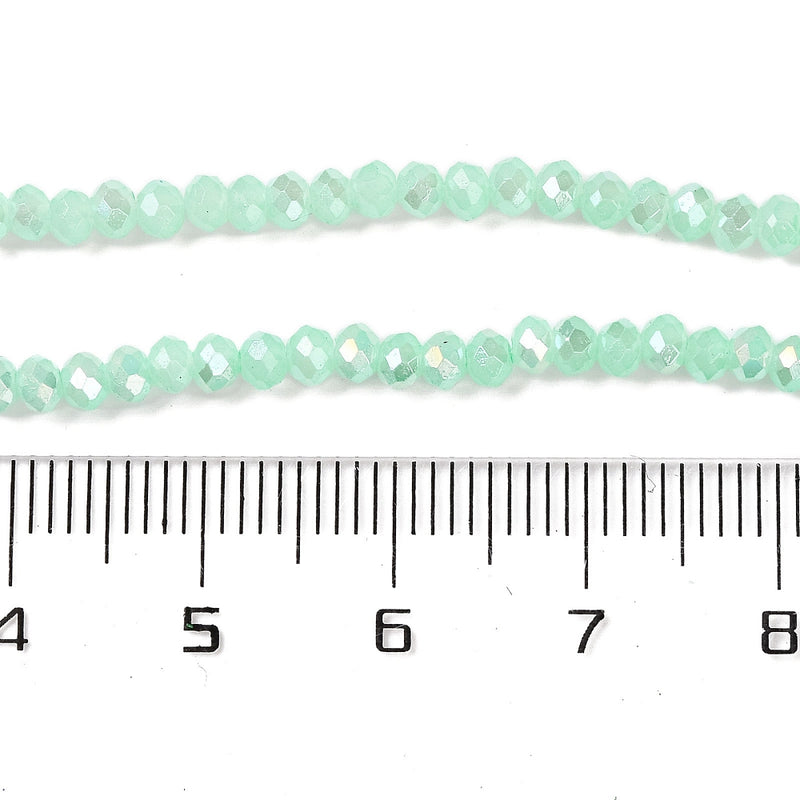 The Bead Store 3x2mm Faceted Glass Rondelle Beads Jade Aqua AB Colour