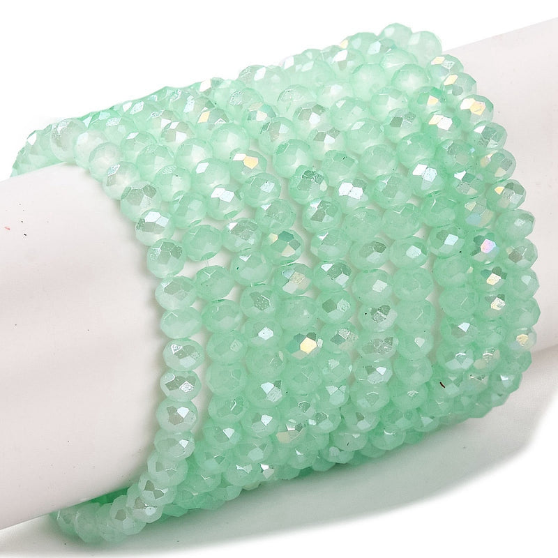 The Bead Store 3x2mm Faceted Glass Rondelle Beads Jade Aqua AB Colour