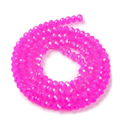 The Bead Store 3x2mm Faceted Glass Rondelle Beads Jade Fuchsia AB Colour