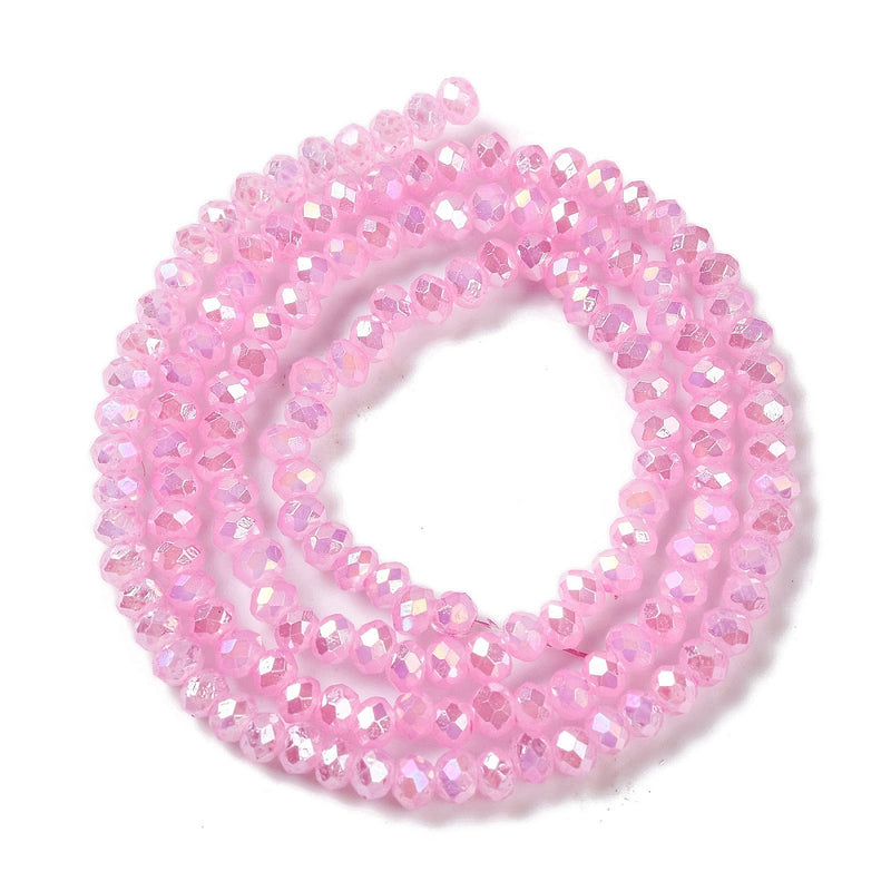 The Bead Store 3x2mm Faceted Glass Rondelle Beads Jade Pink AB Colour