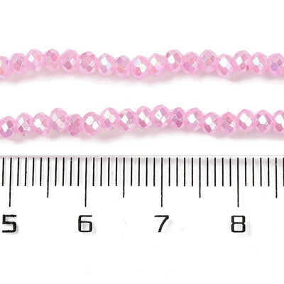 The Bead Store 3x2mm Faceted Glass Rondelle Beads Jade Pink AB Colour