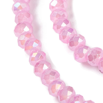 The Bead Store 3x2mm Faceted Glass Rondelle Beads Jade Pink AB Colour