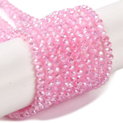 The Bead Store 3x2mm Faceted Glass Rondelle Beads Jade Pink AB Colour