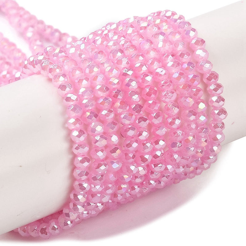 The Bead Store 3x2mm Faceted Glass Rondelle Beads Jade Pink AB Colour