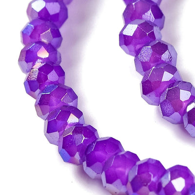 The Bead Store 3x2mm Faceted Glass Rondelle Beads Jade Purple AB Colour