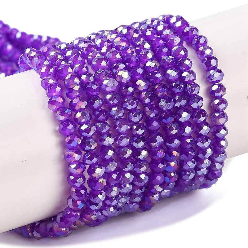 The Bead Store 3x2mm Faceted Glass Rondelle Beads Jade Purple AB Colour
