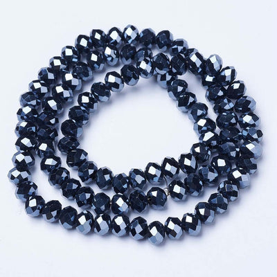 The Bead Store 3x2mm Faceted Glass Rondelle Beads Lustred Black