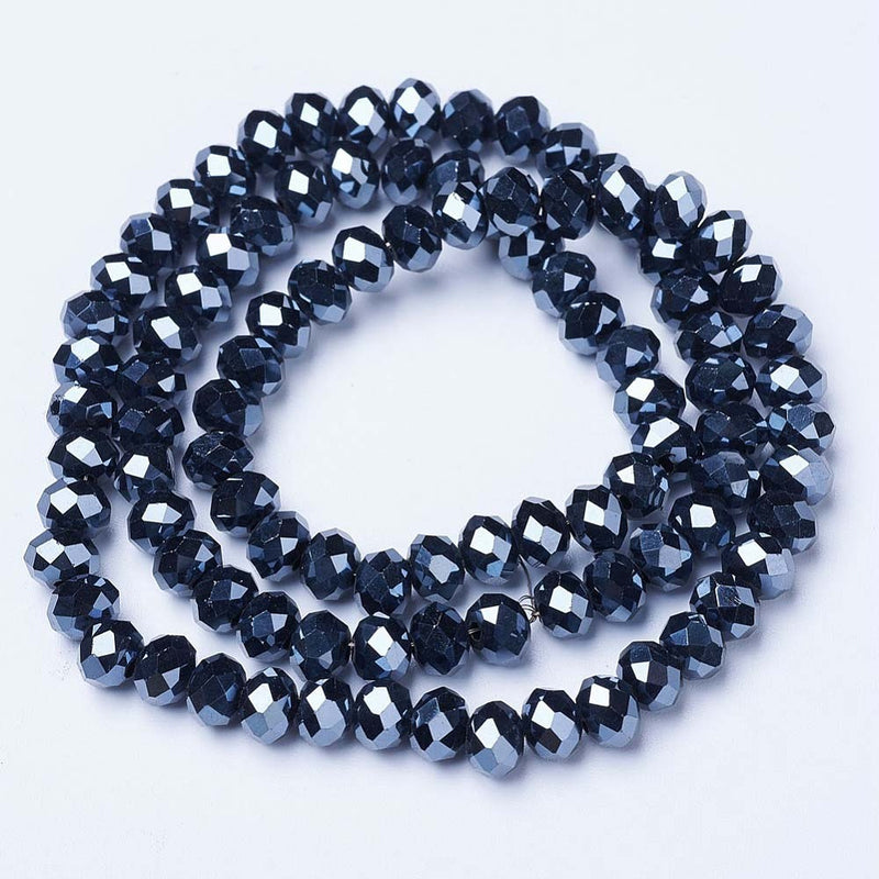 The Bead Store 3x2mm Faceted Glass Rondelle Beads Lustred Black