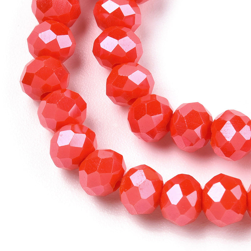 The Bead Store 3x2mm Faceted Glass Rondelle Beads Lustred Coral Red