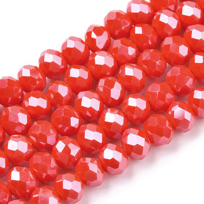 The Bead Store 3x2mm Faceted Glass Rondelle Beads Lustred Coral Red