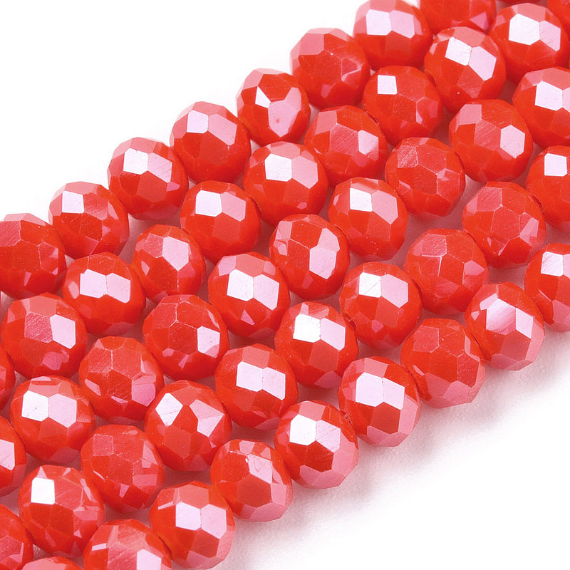 The Bead Store 3x2mm Faceted Glass Rondelle Beads Lustred Coral Red