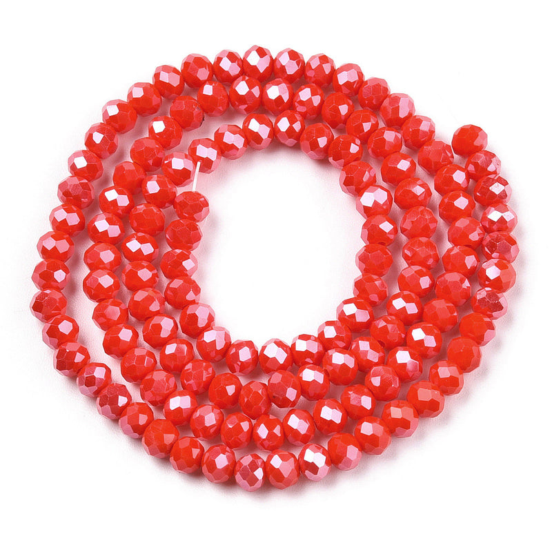 The Bead Store 3x2mm Faceted Glass Rondelle Beads Lustred Coral Red
