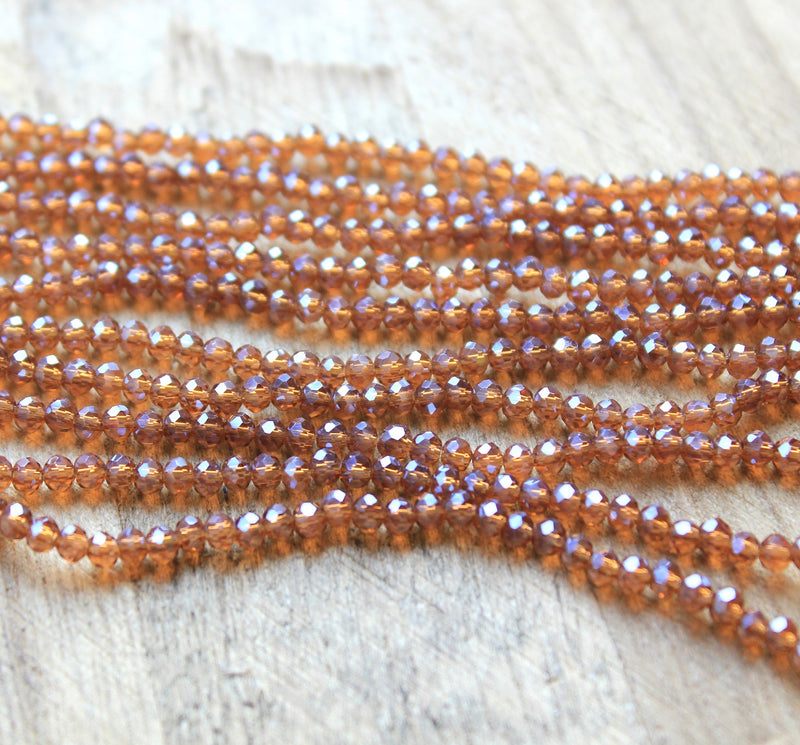 The Bead Store 3x2mm Faceted Glass Rondelle Beads Lustred Dark Amber