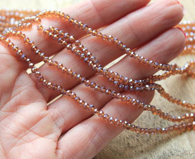 The Bead Store 3x2mm Faceted Glass Rondelle Beads Lustred Dark Amber
