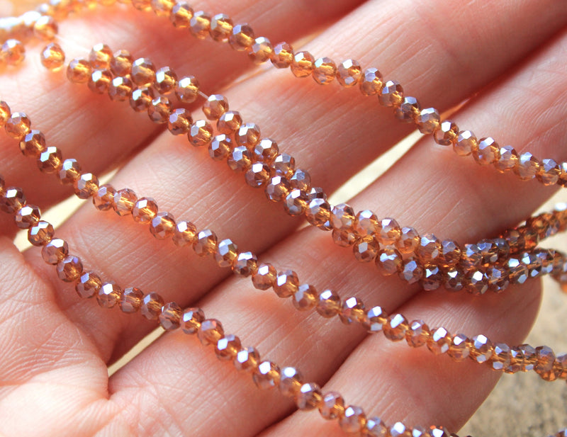 The Bead Store 3x2mm Faceted Glass Rondelle Beads Lustred Dark Amber