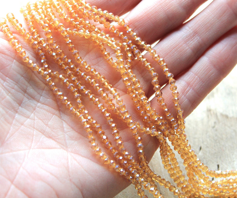 The Bead Store 3x2mm Faceted Glass Rondelle Beads Lustred Gold