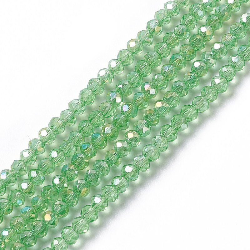 The Bead Store 3x2mm Faceted Glass Rondelle Beads Lustred Light Green