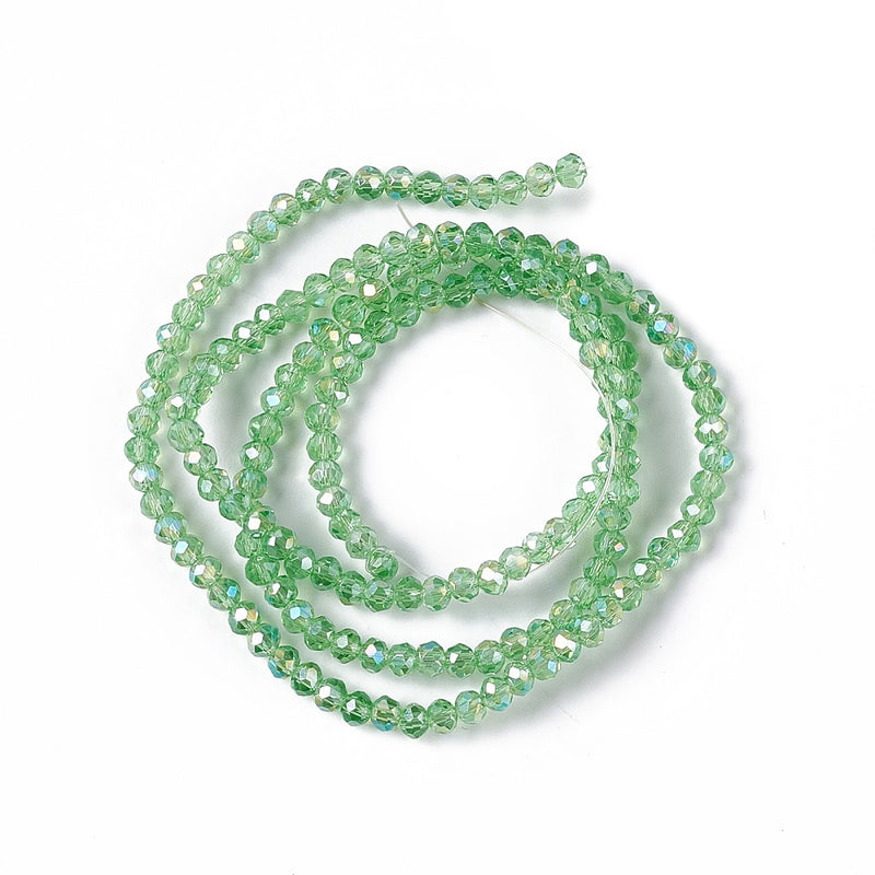 The Bead Store 3x2mm Faceted Glass Rondelle Beads Lustred Light Green