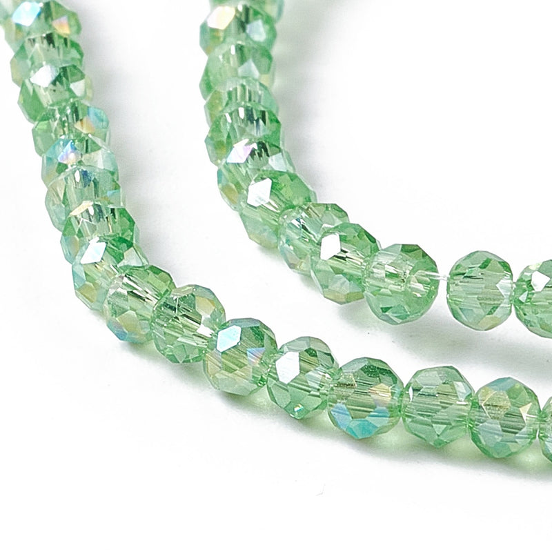 The Bead Store 3x2mm Faceted Glass Rondelle Beads Lustred Light Green