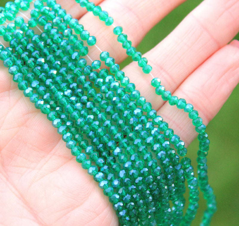 The Bead Store 3x2mm Faceted Glass Rondelle Beads Lustred Sea Green