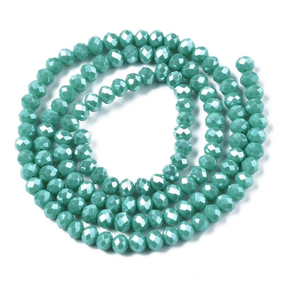 The Bead Store 3x2mm Faceted Glass Rondelle Beads Lustred Turquoise