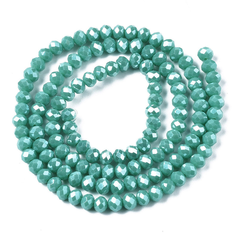 The Bead Store 3x2mm Faceted Glass Rondelle Beads Lustred Turquoise