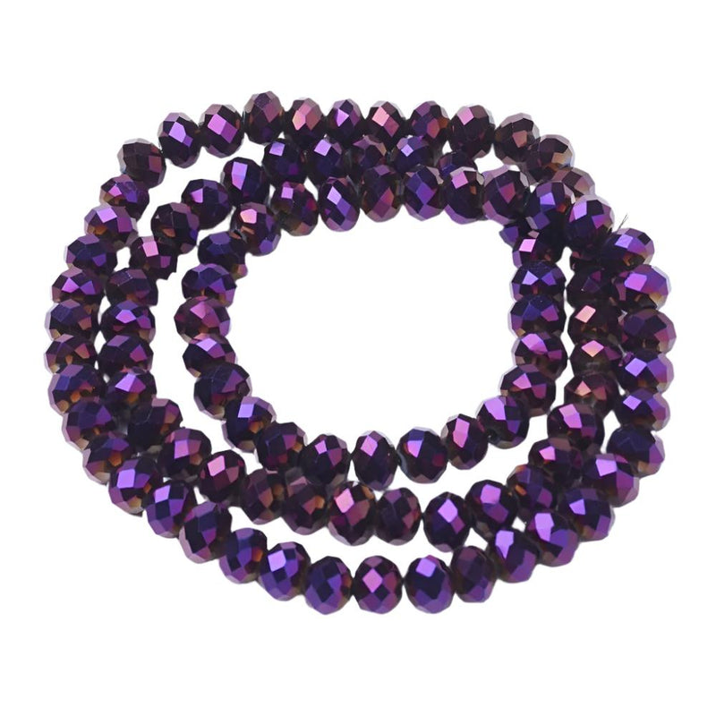 The Bead Store 3x2mm Faceted Glass Rondelle Beads Purple Plated
