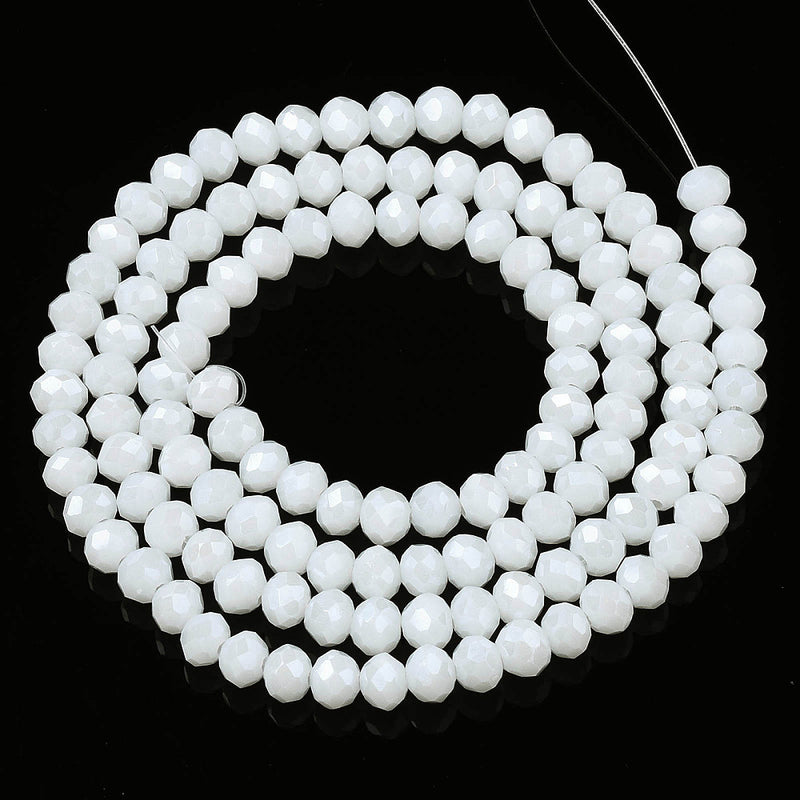 The Bead Store 3x2mm Faceted Glass Rondelle Beads White