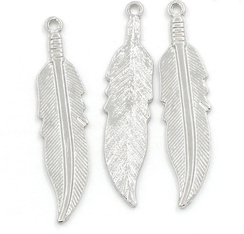 The Bead Store 45x11mm Large Silver Tone Feather Pendant