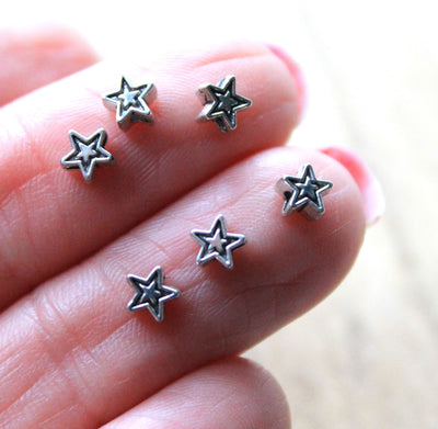 The Bead Store 4mm Antique Silver Star Beads ~ Pack of 20