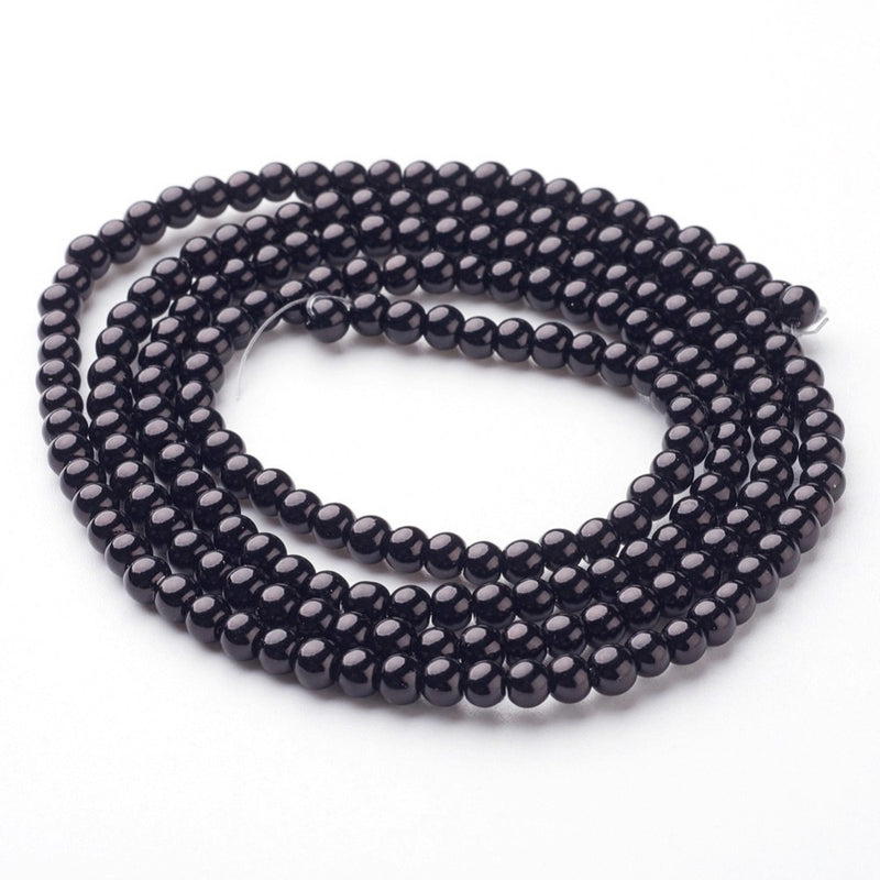 The Bead Store 4mm Black Glass Pearls approx. 216 beads/strand