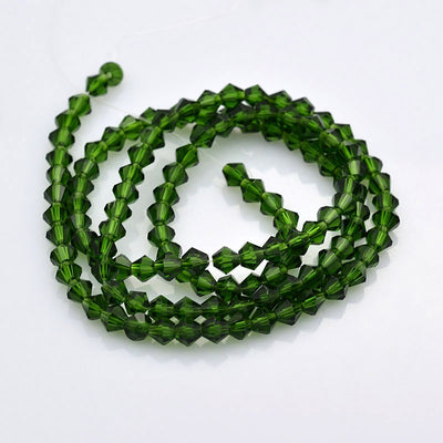 The Bead Store 4mm Dark Green Glass Bicones ~ approx. 80 Beads / String 