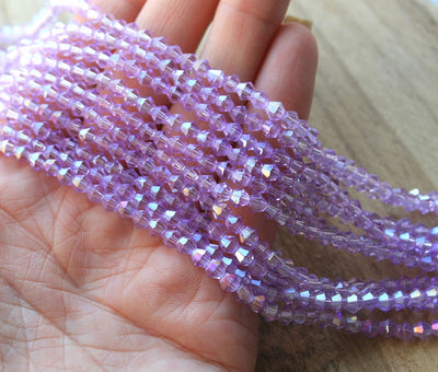 The Bead Store 4mm Electroplated Glass Bicones ~ Lilac ~ approx. 85 beads/string