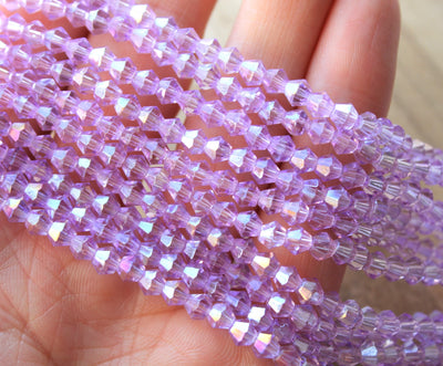The Bead Store 4mm Electroplated Glass Bicones ~ Lilac ~ approx. 85 beads/string