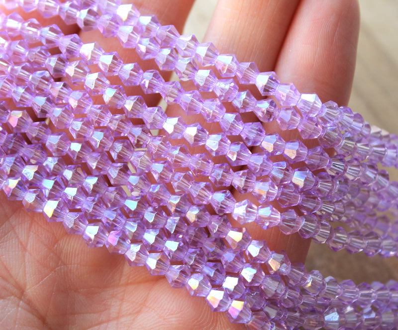 The Bead Store 4mm Electroplated Glass Bicones ~ Lilac ~ approx. 85 beads/string