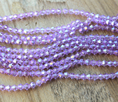 The Bead Store 4mm Electroplated Glass Bicones ~ Lilac ~ approx. 85 beads/string