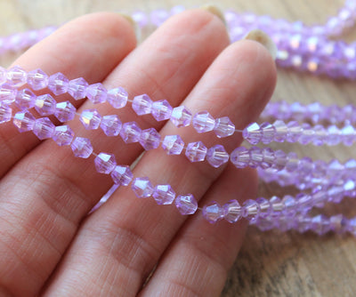 The Bead Store 4mm Electroplated Glass Bicones ~ Lilac ~ approx. 85 beads/string