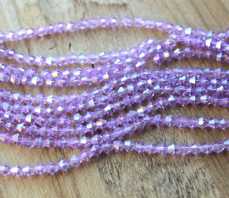 The Bead Store 4mm Electroplated Glass Bicones ~ Lilac ~ approx. 85 beads/string