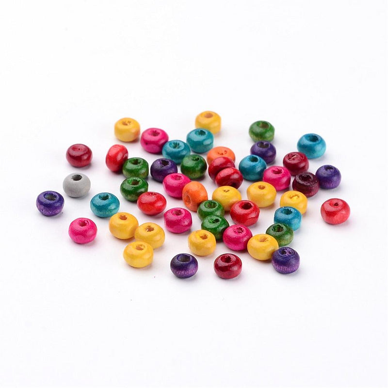 The Bead Store 4mm Flat Round Wooden Beads ~ Mixed Colours ~ Pack of 200
